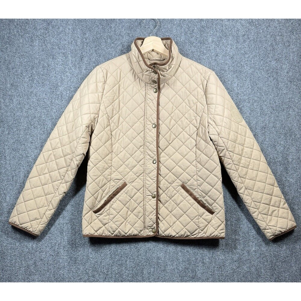 Ralph Lauren Equestrian-BeltBuckle Snap Down Suede Crest Patch Quilted Jacket PS